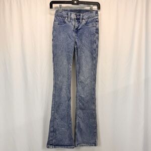 Aerie Pull On Baby Flare Jeans XXS Light Blue Fade Stretch Elastic Waist Boho
